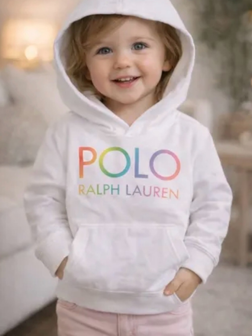 Polo Ralph Lauren Kids White Hoodie with Rainbow Logo-Brand New